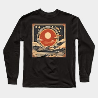 total solar eclipse 2024 japanese beach vintage style Long Sleeve T-Shirt